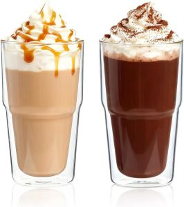 2026 KEMORELA 473ML Double Wall Glass Tumbler 2PCS Clear Insulated Borosilicate Glasses for Iced Coffee Cold BrewSmoothie Cocktail