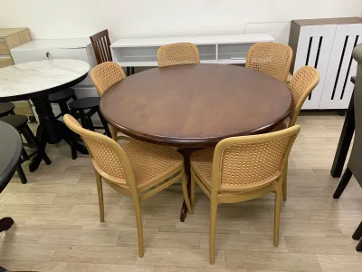 EWJ - RT900/RT1200 + 3700 Set 1+6/1+4 PP Rattan Chair Round dining set Round Dining Table Set Meja Makan Murah Cantik Moden