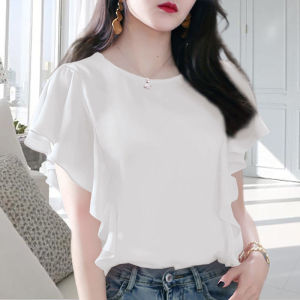 WOU&EY Wanita Plain Tee Shirt Longgar Baggy Plus Saiz Blaus Women Korean Blouse Casual Chiffon Blouse