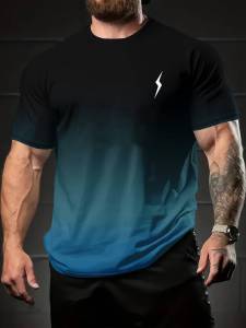3D Digital T Gradient color printed short-sleeve shirt hot-selling mens round-neck top direct supply