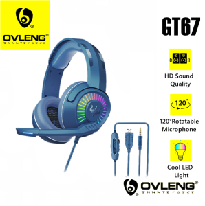 OVLENG GT67 E-Sports Running RGB Backlight Gaming Lightweight Headphone with USB+ 3.5mm jack and Adjustable Microphone
