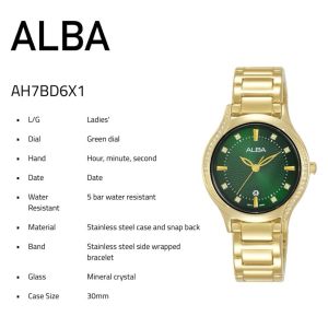 [ OFFICIAL ALBA WARRANTY ] ALBA AH7BD6X1 ANALOG QUARTZ WATCH WITH DATE WOMEN WATCH