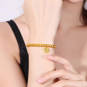 Gelang Tangan Biji Lada Gold Wanita Fashion Fu & Teratai Gelang Boba Anti Karat