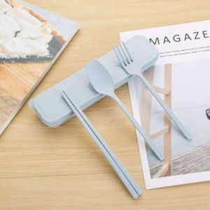 Set Alat Makan Portabel 3in1 - Sendok Garpu Sumpit dengan Box Kotak Korea - Warna Pastel