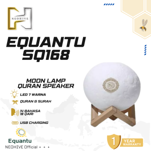 Equantu SQ168 LED White Moon Lamp Speaker Quran MP3 Bluetooth Kontrol Aplikasi Remote Jam Azan