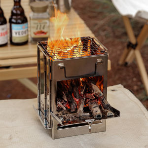 Outdoor Mini Stainless Steel Stove BBQ Camping Picnic Folding Charcoal Stove Grill