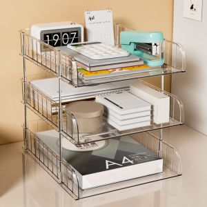 CMIEWN5 ชั้น2/3 ที่จัดระเบียบตั้งโต๊ะแบบใส การประหยัดพื้นที่ ทนทานต่อการใช้งาน ที่ใส่แฟ้มกระดาษ ที่จัดระเบียบโต๊ะ แข็งแรงทนทาน ถาดเก็บไฟล์สำหรับ A4 เครื่องใช้ในสำนักงาน
