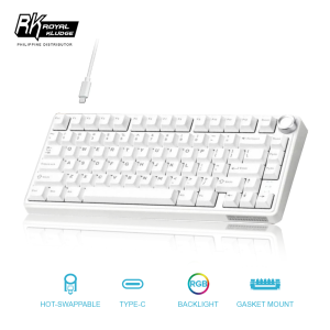 Royal Kludge RK R75 Mechanical Keyboard 75% TKL Wired with Volume Knob Gasket Mount RGB Backlit with Software MDA Profile PBT Keycaps Hot Swappable