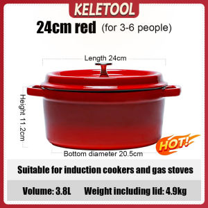 Enamel Pot Cast iron Pot Household Soup Pot Uncoated Pot Multifunctional Kitchen Cooker 珐琅锅 炖锅 Christmas Gift for Mom Oven Safe upto 500° F Red