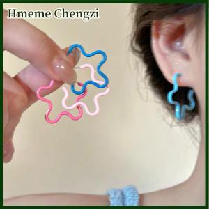 Hmeme Vintage Gradient Flower Hoop Earrings For Women Trendy Metal Irregular Drip Oil Earrings Jewelry Birthday Gifts
