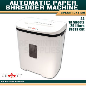 RF Printing - CUYI 20L Paper Shredder for Office | A4 | 13 Sheets Capacity