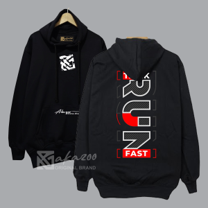 sweater hoodie pria/wanita terlaris AKAZOO sablon depan blakang RUN THE PAST SB SAKU PUTIH