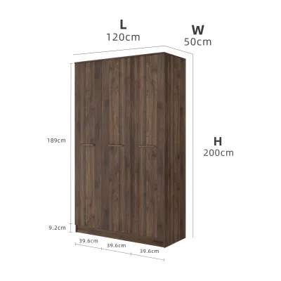 KitchenZ 4FT Victor Series 3 Door Wardrobe Almari Baju Almari Pakaian Rak Baju Height 200cm-HMZ-FN-WD-V3004-WN