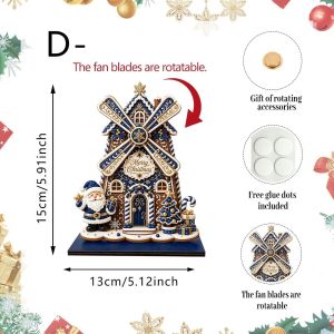 MIRELINA 3D Tượng cối xay gió Có thể xoay. Nhỏ gọn Trang trí bàn ăn dịp Giáng sinh. Độc đáo Làm thủ công Tượng Ngôi Nhà Bánh Mì Trang trí nhà cửa trong dịp lễ