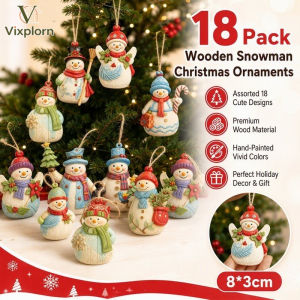 Vixplorn Christmas Tree Ornaments Set 18pcs Wooden Snowman Hanging Pendants Rustic Xmas Home Decor
