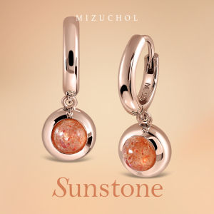 Mizuchol ต่างหูเงินแท้ชุบ Rose Gold : Peony Bloom Hoop Earrings ประดับพลอย Sunstone