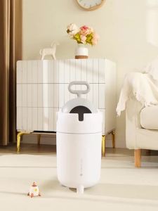 Household Baby Diapers Trash Can Large Capacity round Barrel Mute Opening and Closing Toilet Artificial Mechanics Handle Wastebasket Barrel