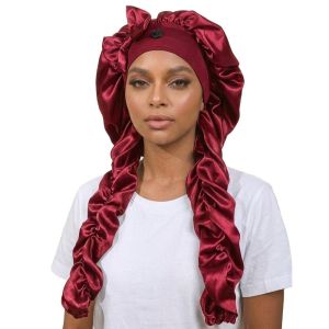YIYIUR Satin Material Sleep Bonnet Non-Slip Design Long Curling Ribbons Satin Bonnet Gentle Soft Fabric Curling Bonnet For Sleeping
