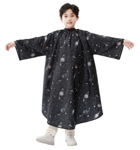 PERFEHAIR Kids Hair Cutting Cape with Sleeves Kids Barber Cape Haircut Cape for Boy & Girls Professional Salon or Home Hair Cut Cape-Black Space Printing