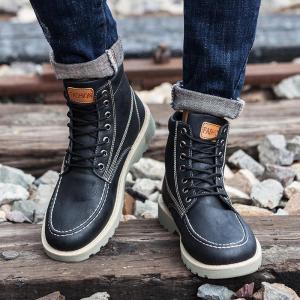 Leather Boots Men Casual Ankle Boots Fashion Outdoor Anti-collision Toe High Shoes Work Martin Boot for Men (BrownGreyBlack)