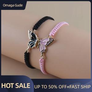 Omaga 2Pcs Simple Butterfly Hand Woven Couple Bracelet For Women Men Fashionable Butterfly Bangle Versatile Woven Wristband Gifts