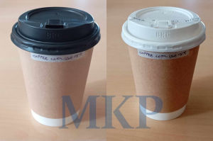 (50pcs) (12oz) Double Wall Coffee Paper Cup (Black/White/Brown Kraft) with (90mm) Lids (Black/White)