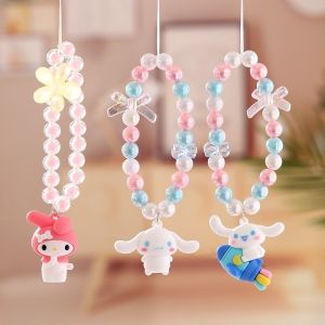 Kawaii Sanrio Hello Kitty Kuromi Beaded Phone Chain Cartoon My Melody Cinnamoroll Charm Key Chain Pendant Girls Bag Accessories Decoration Gift