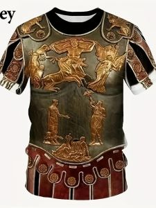 [Local Stock] HBESTY Halloween Christmas Mens 3D Printed Medieval Armor T-Shirt Casual Round Neck Short Sleeve Vintage Tshirt for Men All Over Print Mens Tee Shirts