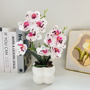 NUBE White Flower Pot Simulated Butterfly Orchid Multi-Bloom DIY Plastic Fake Flower Faux Flowers Artificial Faux Plants Home Decor