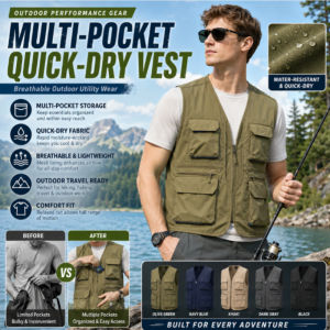 Mens Multi Pocket Breathable Vest/Quick Dry Lightweight Utility Vest/Outdoor Travel Work Vest With Many Pockets/Fashionable Casual Vest