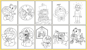 30 Lembar Kertas Mewarnai Anak A5 / Coloring / Sketsa Tema Doraemon