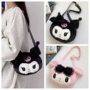 LUMINARY Handheld Kuromi Plush Crossbody Bag Adjustable Shoulder Strap Plush Doll Cartoon Plush Handbag Gift Storage Bag Melody Shoulder Bag Shopping