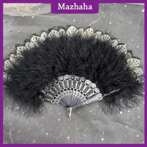 Mazhaha Lolita Feather Folding Fan Fairy Dark Gothic Court Dance Wedding Party Decor