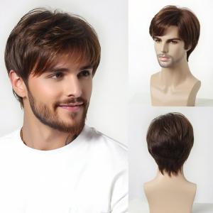 European and American mens slanted bangs short straight hair hot-selling foreign trade full headgear stable cross-border supply