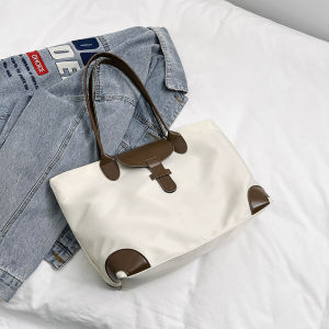 Solid Color Shoulder Bag Shoulder Bag with Zipper Waterproof Fashion Handheld Large Capacity Ladies Tote Bag 14inch