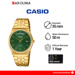Jam Tangan Pria Casio Classic MTP-B146G-3A Green Dial Gold Stainless Steel Band