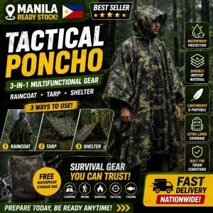 BELIEVE Tactical Military Poncho Waterproof Camouflage Raincoat 3 in 1 Shelter Tarp Survival Gear Ripstop Outdoor Hunting Bushcraft Camping Rain Poncho