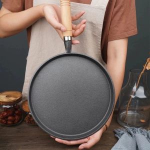 Chảo gang đúc đáy phẳng nguyên khối chống dính tự nhiên dùng cho bánh xèo bít tết nướng size 20cm 26cm - Chảo gang chống dính đổ bánh xèo