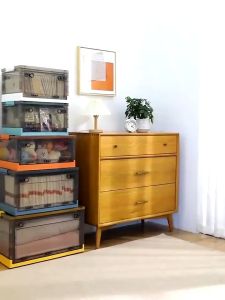 Transparent Foldable Storage Box Double Door Wardrobe Organizer Stackable Clothes Container Home Collapsible Bin