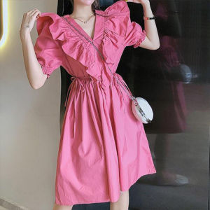 IELGY ชุดเดรสเอวย้อนยุคแนวฝรั่งเศสสำหรับผู้หญิงเดรสลำลองกระชับสัดส่วน