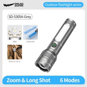 SMILING SHARK LED Torch Light M60 7000Lumen Super Bright Flashlight 6Mode COB Sidelight Type-c Rechargeable Flash Light Waterproof Outdoor Camping SD5305