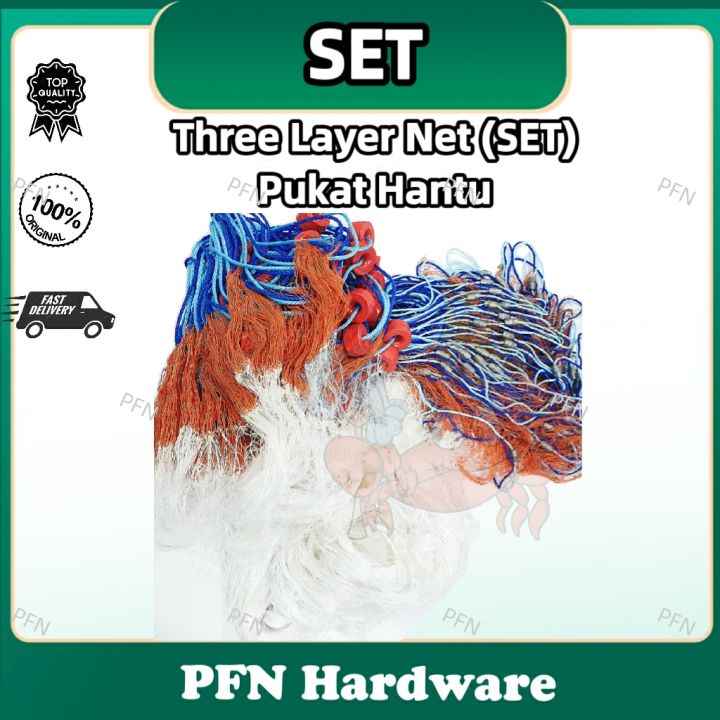 NEW💥 Three Layer Fishing Net (SET) (0.15DK&110/2) X 3.8CM X 50MD X 70MTR  FULL SET Pukat 3 Lapis (NYLON / TANGSI) Pukat hantu