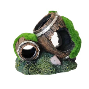Aquariums Decoration Realistic Moss Covered Barrels Figure Safe Resin Shelter Cave For Fish Shrimp Underwater Hideouts