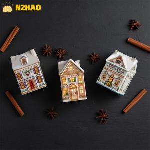 【N2HAO】 Holiday Village Spice House Set Mini Christmas Gingerbread Houses Jars Festive Decor Kitchen Countertop Christmas Candle