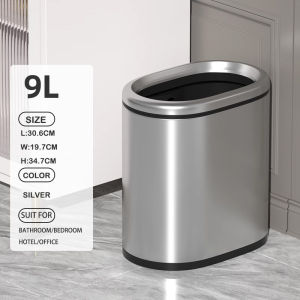 9L Stainless steel bathroom trash can ultra-narrow oval dustbin simple waterproof garbage bin suitable for living room toilet bedroom and kitchen