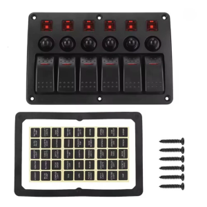 6 Gang Rocker Switches Panel 12V 24V Toggle Switches with Indicator Light Switches Panel for Marine Truck Automotive