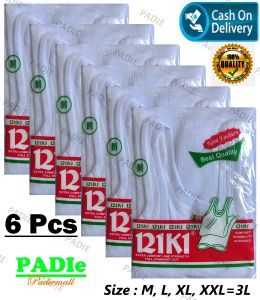 PADIe - 6 PCS Kaos Dalam/Singlet Pria / Laki-Laki Cowok RIKI PUTIH/HITAM Size M L XL XXL(3L)