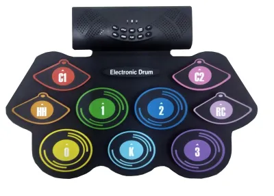 Colorful Portable Roll Up Electronic Drum Set 9 Silicon Pads Built-in Speakers with Drumsticks Foot Pedals Support USB MIDI