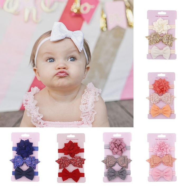 3pcs/set Elastic Flower Baby Headbands for Baby Girls Hair Accessories Cute  Bows Nylon Hair Band for Infants Newborn haarband