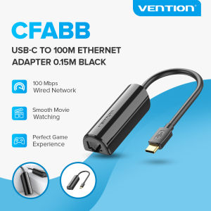 Vention CFABB USB-C to 100M Ethernet Adapter USB-C/RJ45 Nickel-plated 10/100Mbps Tinned Copper For Use With Laptops Tablets And Even Smartphones